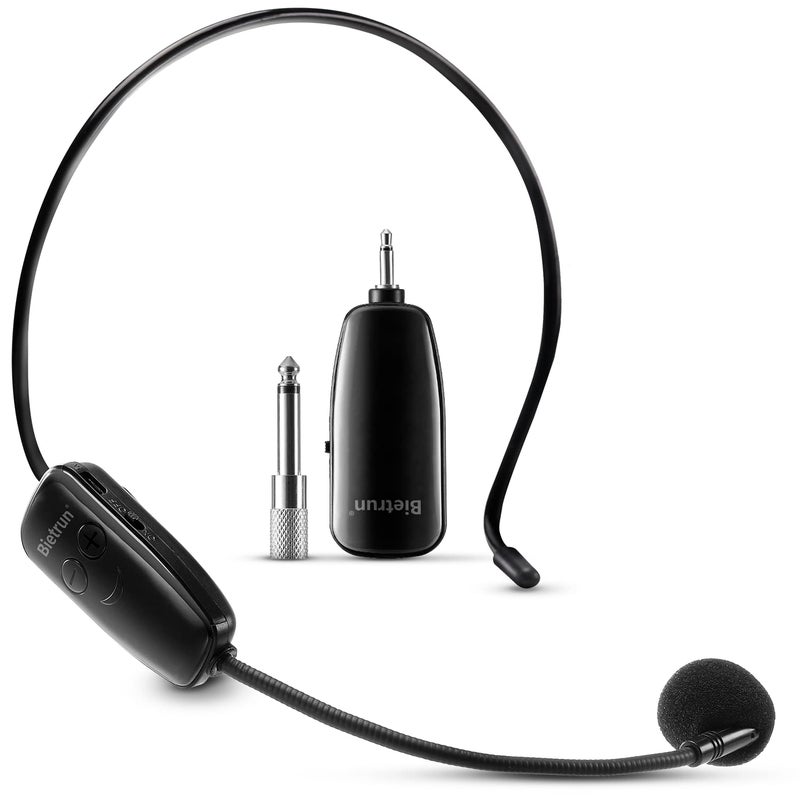 Bietrun Wireless Microphone Headset, UHF Wireless Headset Mic System, 160ft Range,1/8'' and 1/4'' Plug, for Speakers, Voice Amplifier, PA System(Not Supported AUX/iOS) - Image 1
